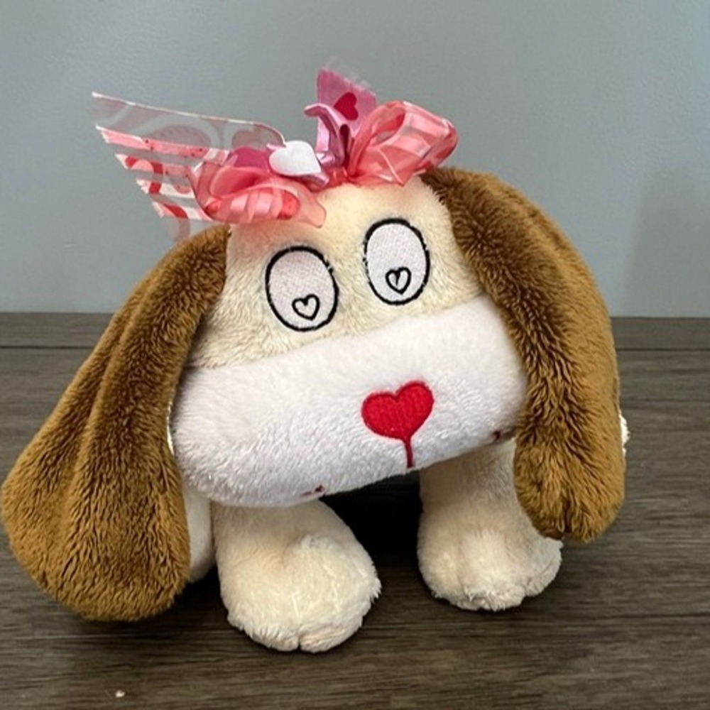 Lovestruck Valentine Puppy Plush Spotted Dog Heart Eyes Pink Bow Stuffed Animal